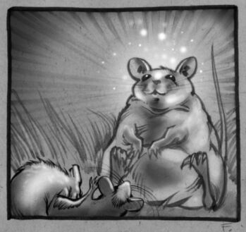 Squibble stares at the apparition of Bigfat  (Copyright 2002 Cutter Hays)